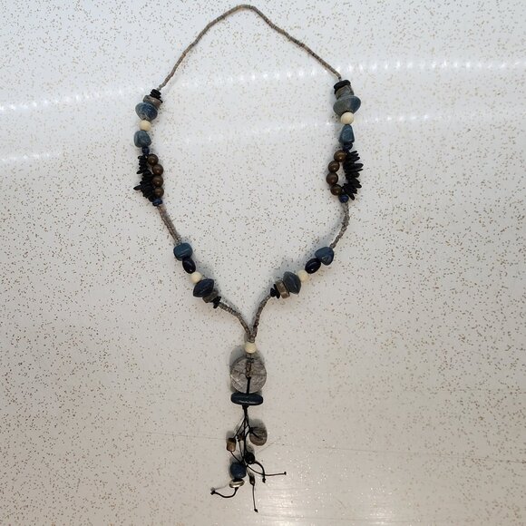 Bohemian Multi- Material Natural Stones Long Pendant Necklace - Picture 2 of 5